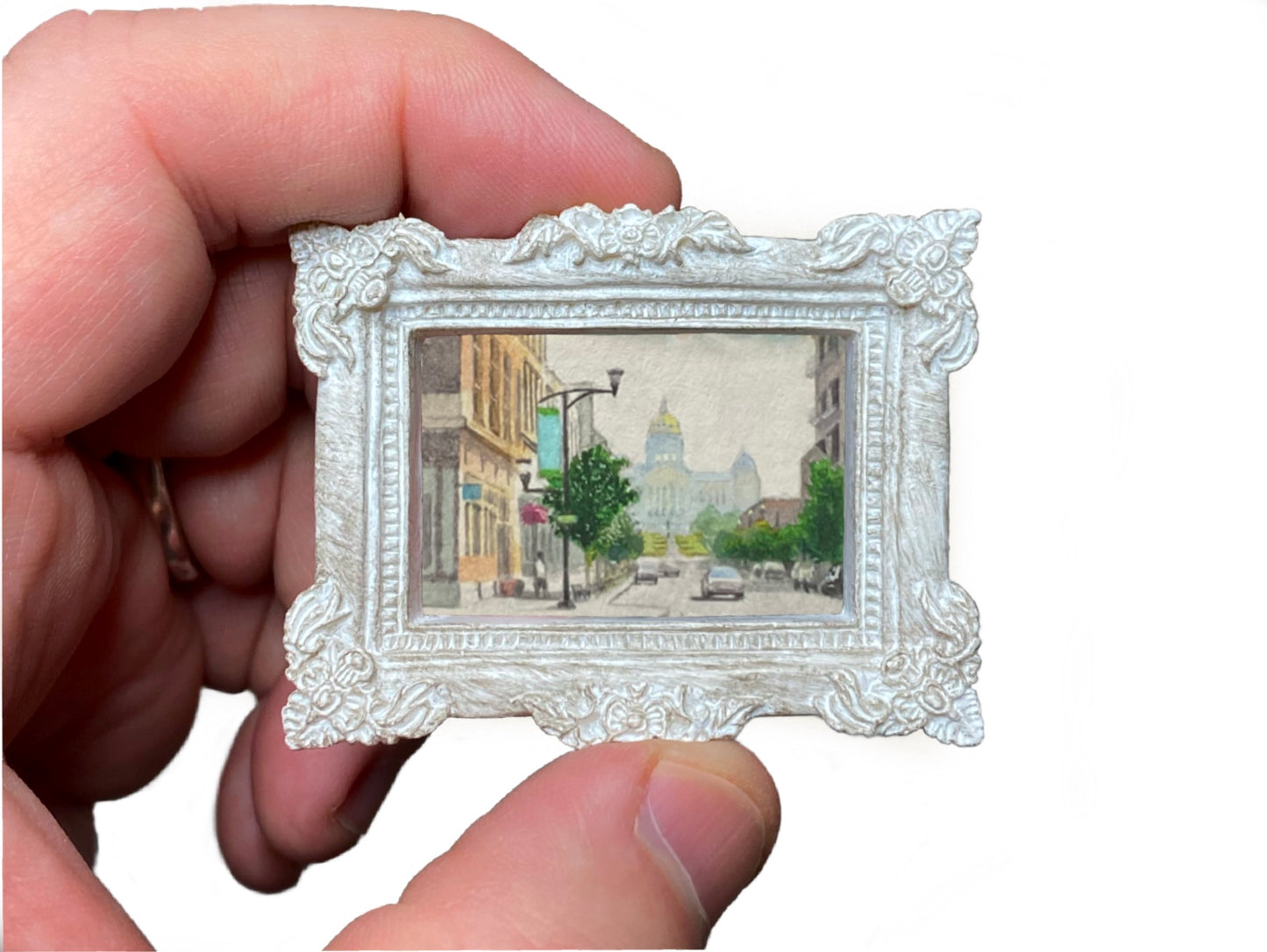 “View on Locust St.” Miniature watercolor painting