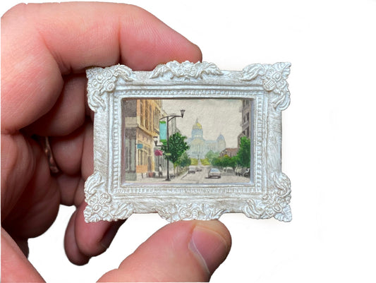 “View on Locust St.” Miniature watercolor painting
